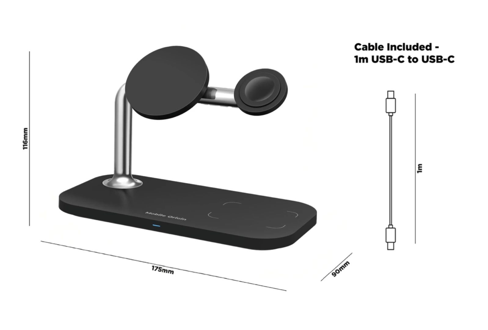 Mobile Origin 3 in 1 Wireless charger Black