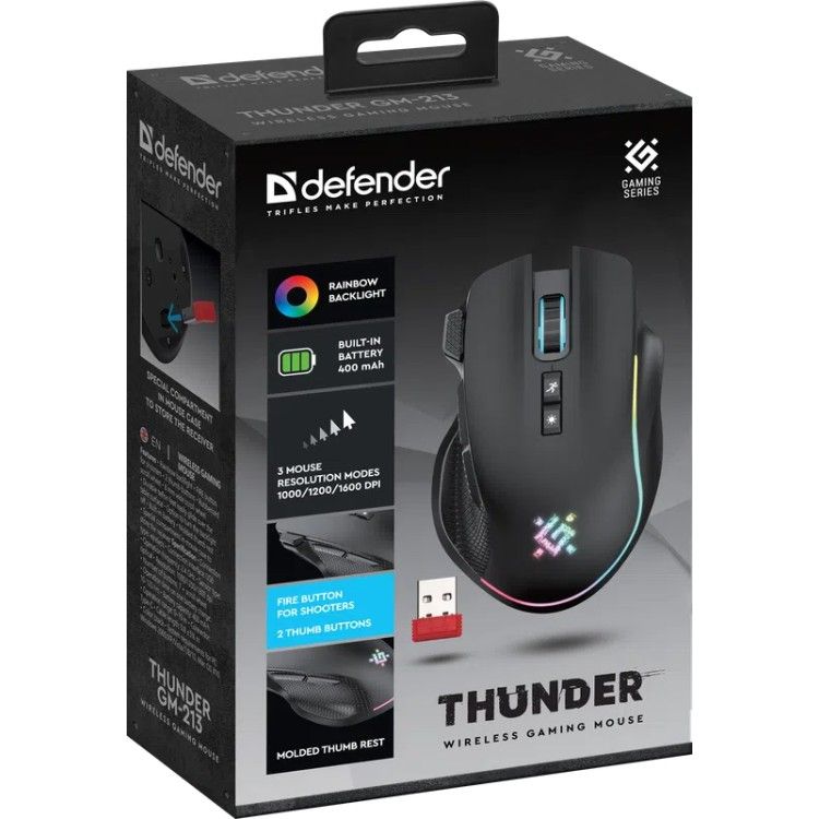 Defender GM-213 Thunder Wireless Gaming Mouse Black