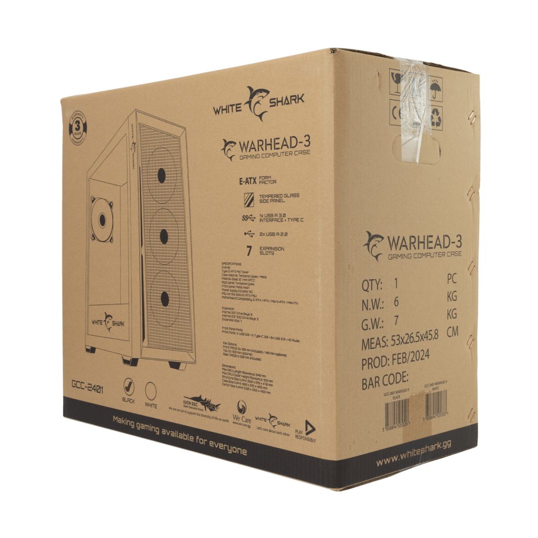 White Shark Warhead 3 Tempered Glass Black