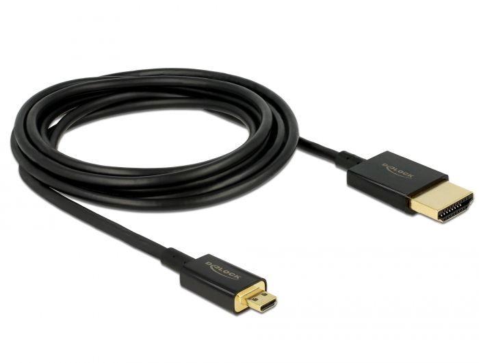 DeLock High Speed HDMI with Ethernet - HDMI-A male > HDMI Micro-D male 3D 4K 3m Active Slim High Quality cable