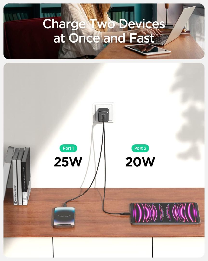 Spigen ArcStation Pro GaN/2-Port/USB-C PD3.0 45W/USB-C PD3.0 45W/Total 45W Black