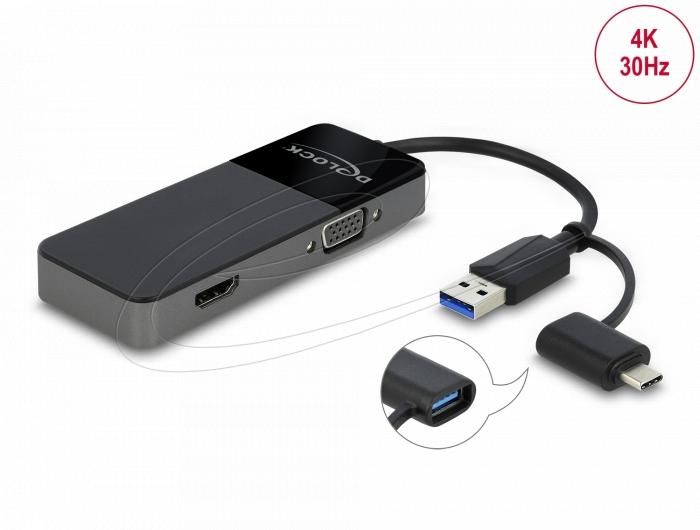 DeLock USB 3.2 Gen 1 Adapter to 4K HDMI + VGA with Splitter function