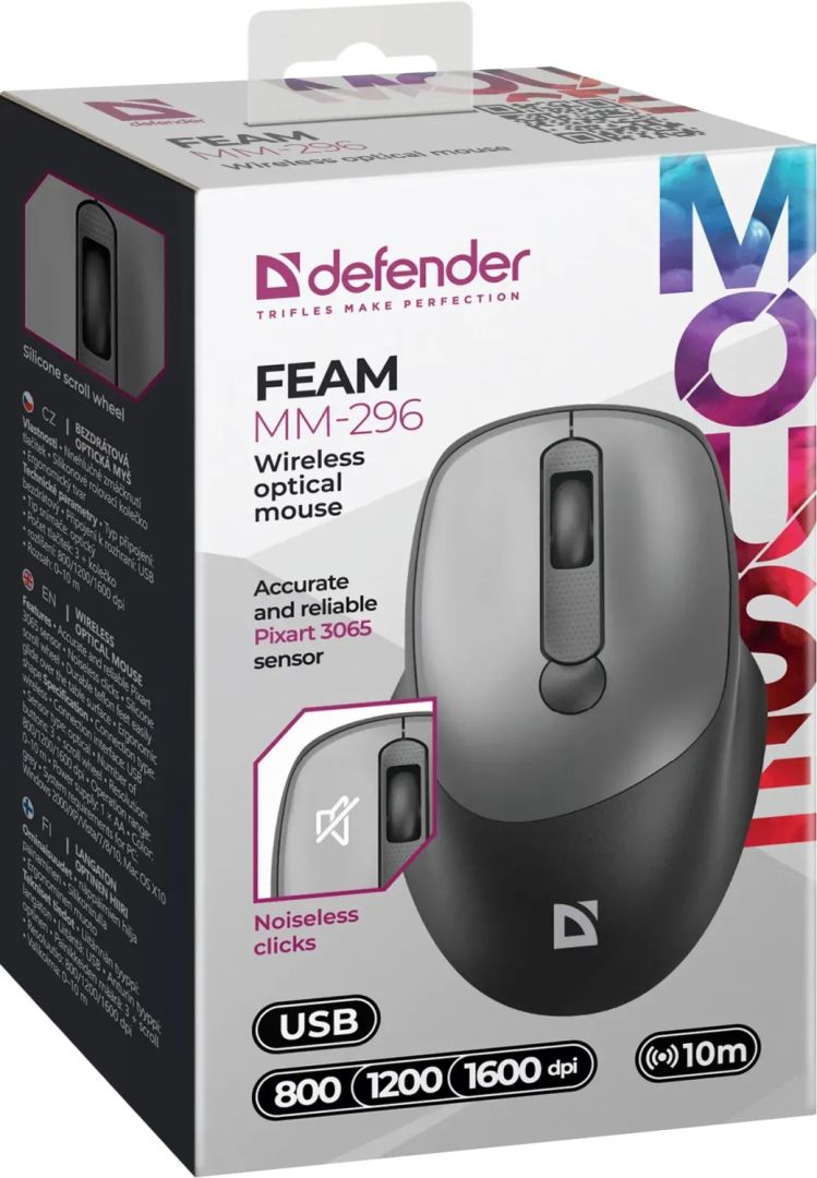Defender Feam MM-296 Wireless Mouse Silent Grey