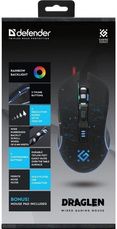 Defender Draglen GM-907 RGB Gaming Mouse Black