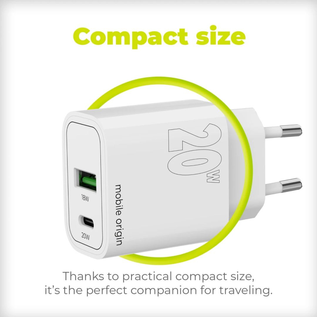 Mobile Origin PD20W Wall Charger MO12, 1 USB-A + 1 USB-C