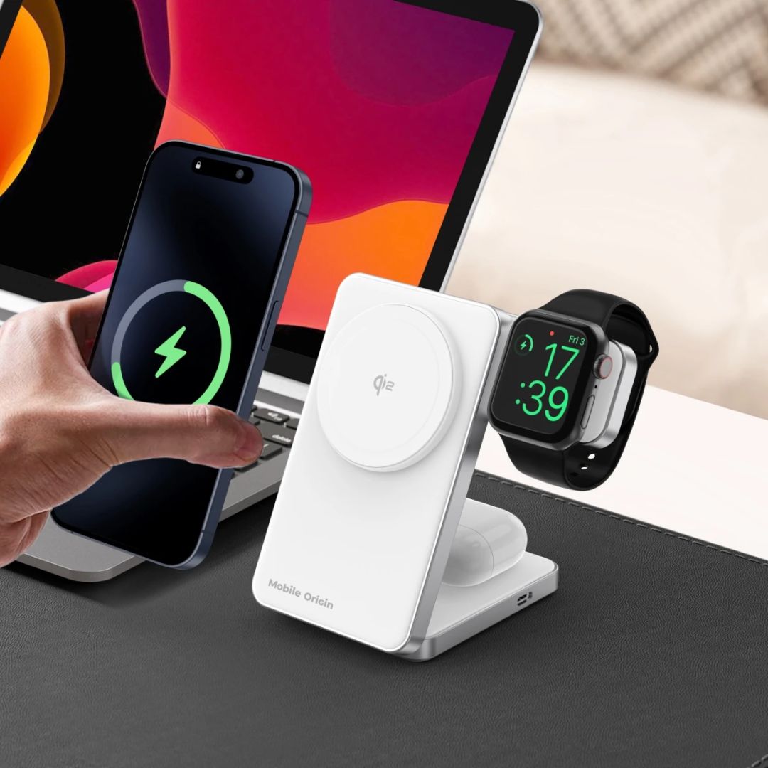 Mobile Origin Qi2 CompactStand 3in1 White/Silver