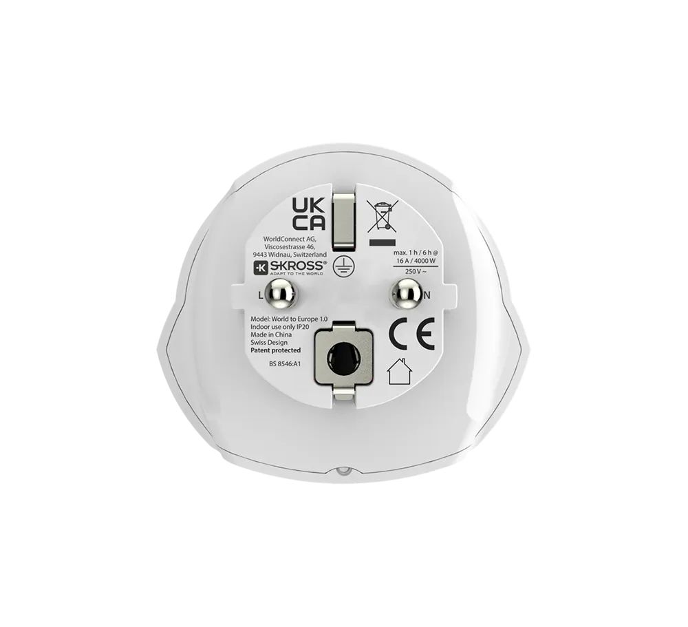 SKROSS Európába utazóknak földelt Adapter White