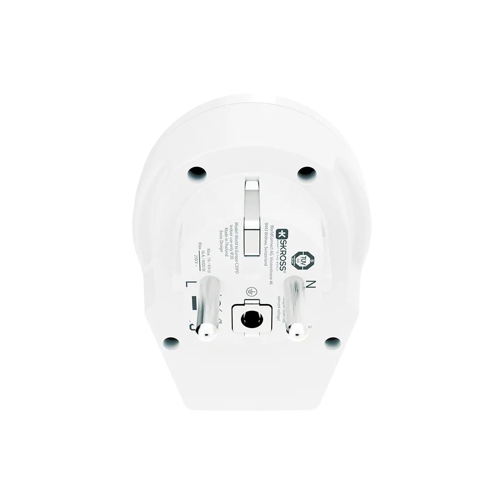 SKROSS Európába utazóknak, USB-C földelt Adapter White