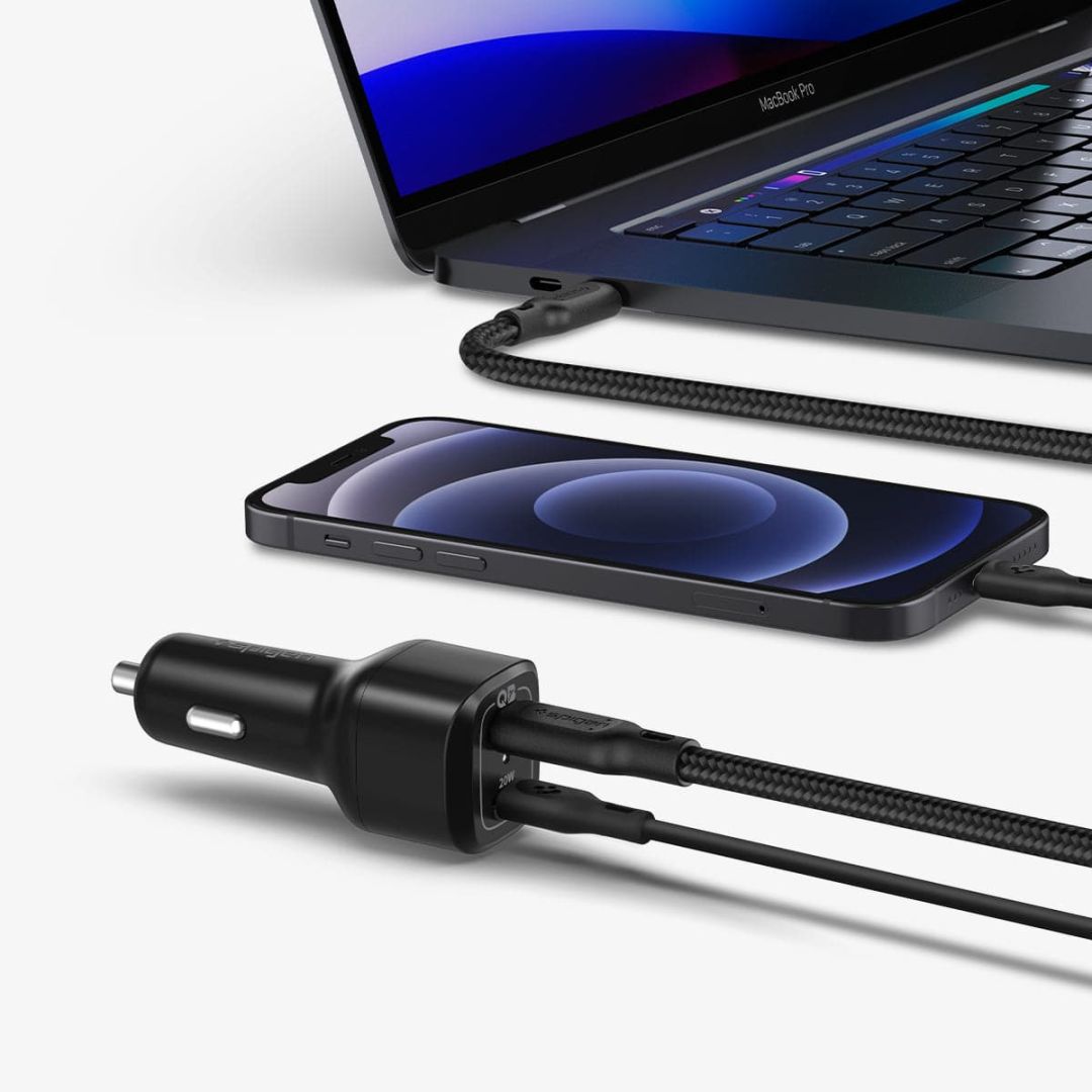 Spigen PowerArc ArcStation Car Charger 2-Port/USB-C PD 3.0 45W/USB-C PD 3.0 20W /Total 65W Black