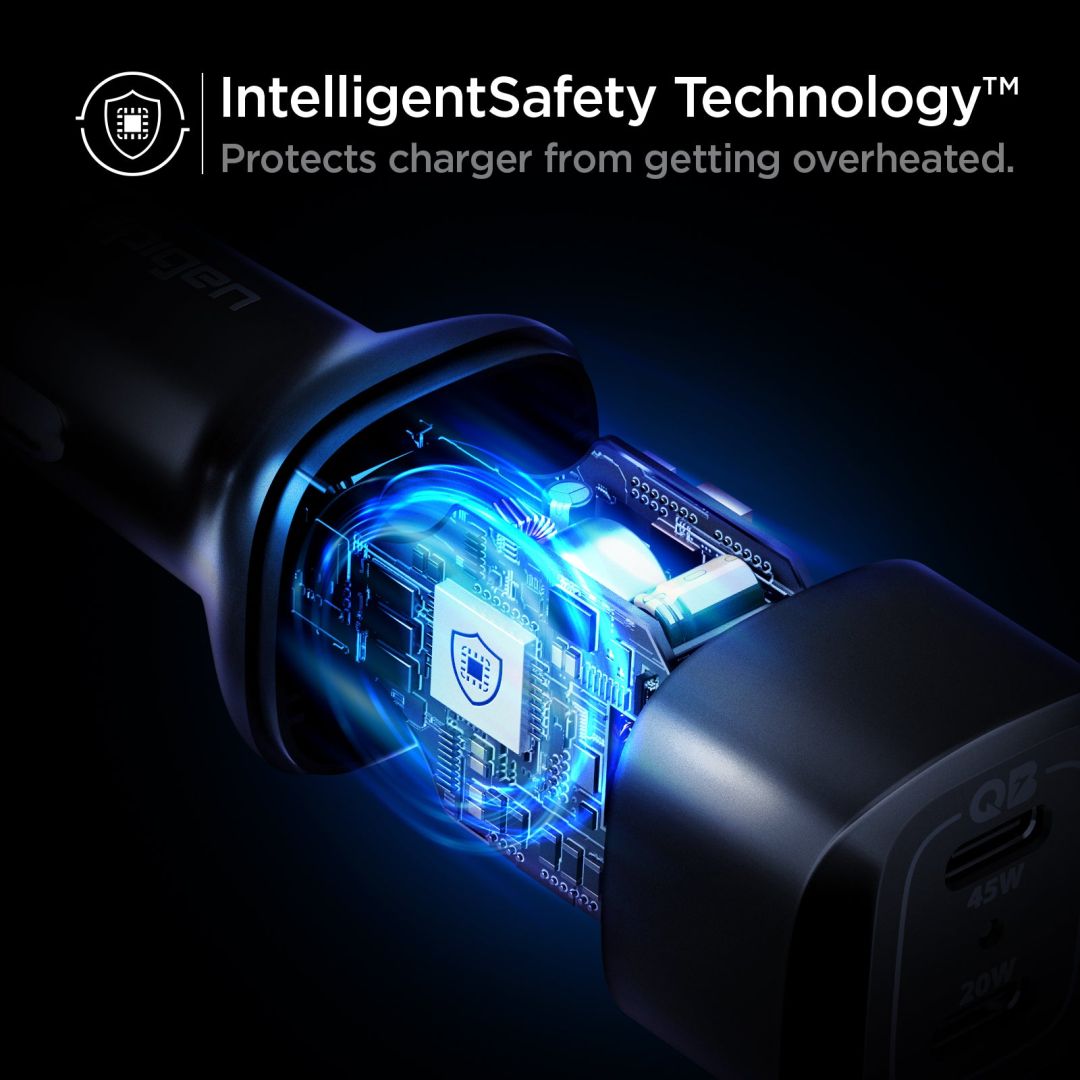 Spigen PowerArc ArcStation Car Charger 2-Port/USB-C PD 3.0 45W/USB-C PD 3.0 20W /Total 65W Black
